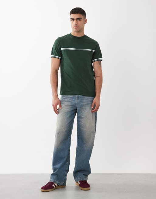 ASOS DESIGN – Regulär geschnittenes T-Shirt in Dunkelgrün mit Kontrastdetails, 2 von 5