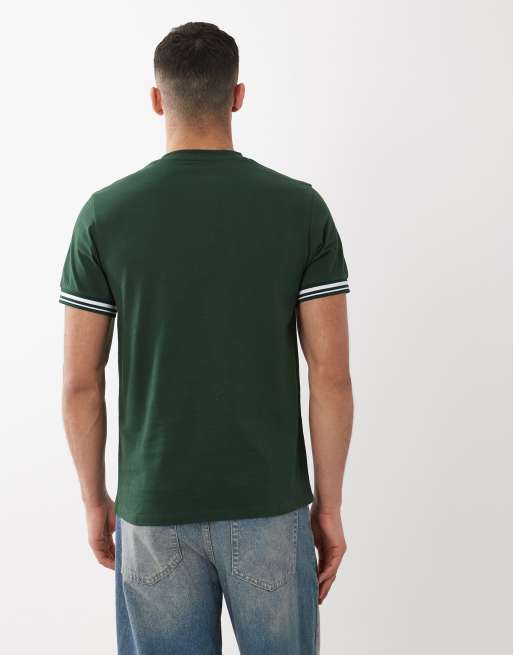 ASOS DESIGN – Regulär geschnittenes T-Shirt in Dunkelgrün mit Kontrastdetails, 4 von 5