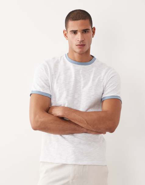 ASOS DESIGN – Regulär geschnittenes T-Shirt in Weiß mit Ringerdesign und Noppenstruktur - view 1