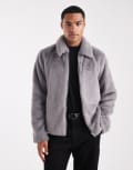 [ASOS DESIGN] ASOS DESIGN regular harrington faux fur jacket in grey M GREY