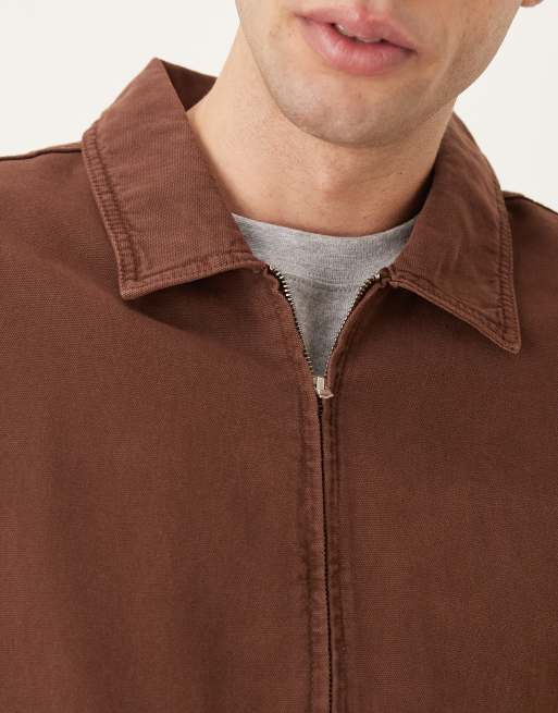 ASOS DESIGN Regular harrington jacket in brown canvas w/ vintage wash - part of a set, 5 of 5