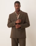 [ASOS DESIGN] ASOS DESIGN regular herringbone double breasted suit jacket in brown wool mix Chest 44 Regular BROWN