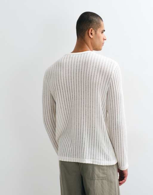 ASOS DESIGN regular langærmet henley T-shirt i hvidt tekstureret stof, 5 af 5
