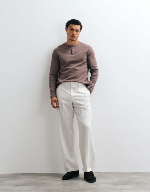 ASOS DESIGN regular langærmet T-shirt med henley i brun waffle, 2 af 5