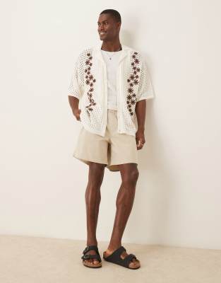 Asos Design Regular Length Pull On Bermuda Shorts In Neutral