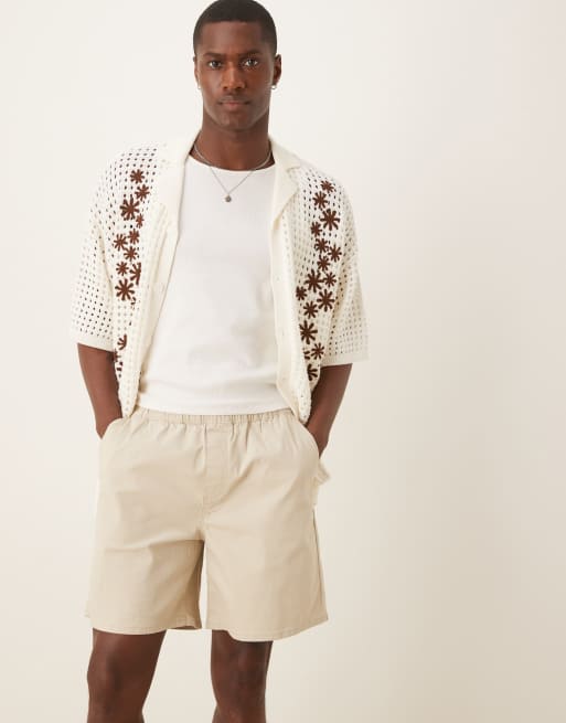 ASOS DESIGN regular length pull on bermuda shorts in stone