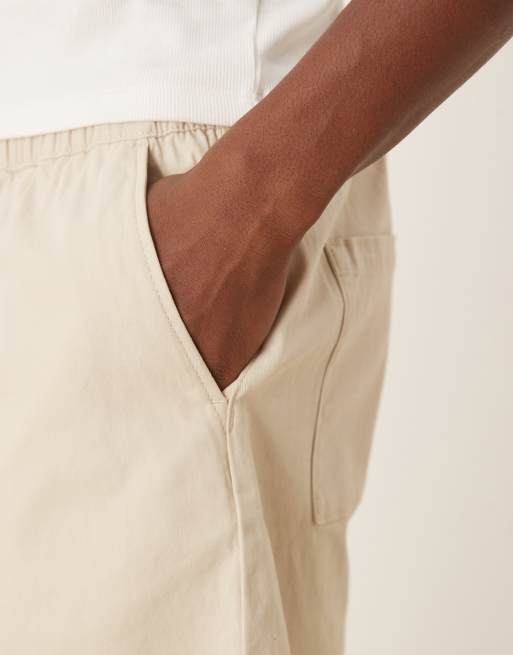 ASOS DESIGN regular length pull on loose shorts in stone, 3 of 5