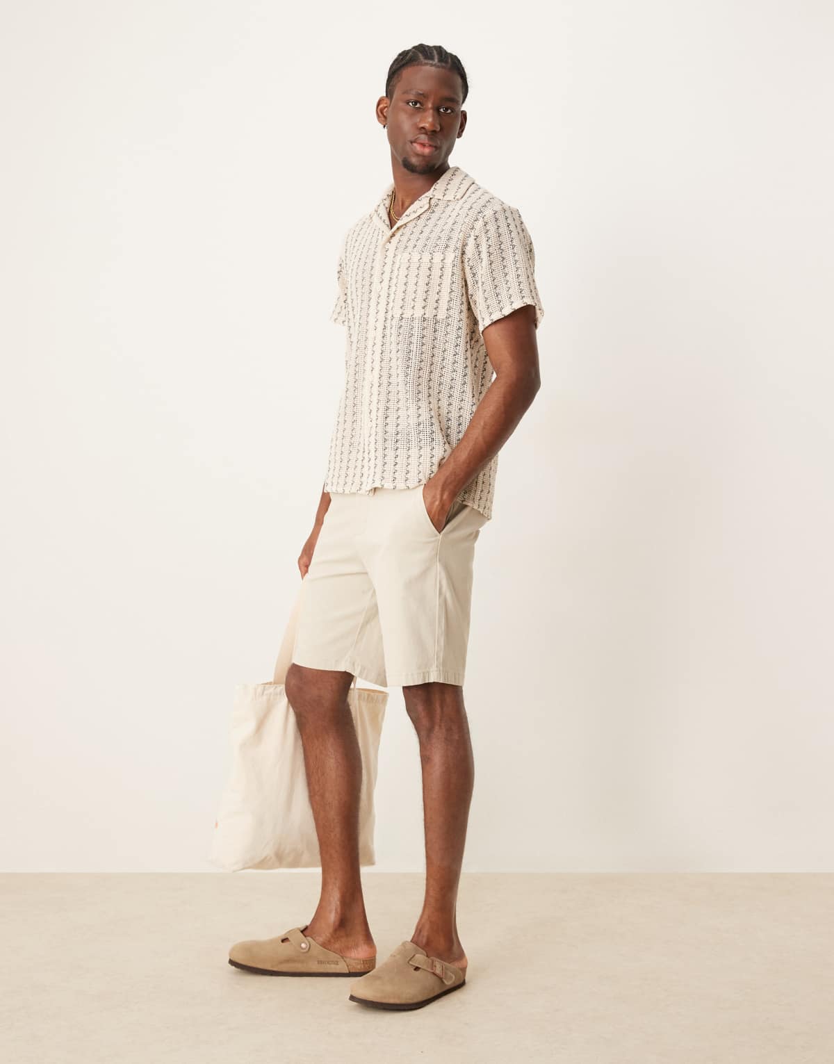 ASOS DESIGN regular length skinny chino shorts in stone