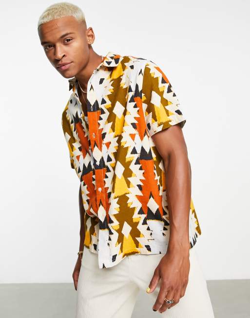 ASOS DESIGN regular linen mix shirt in abstract aztec pattern