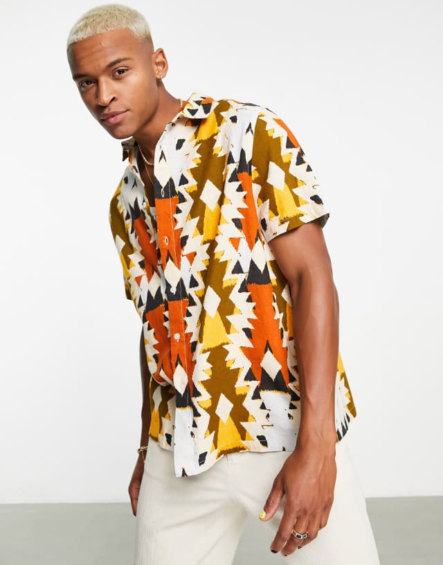 ASOS DESIGN regular linen mix shirt in abstract pattern