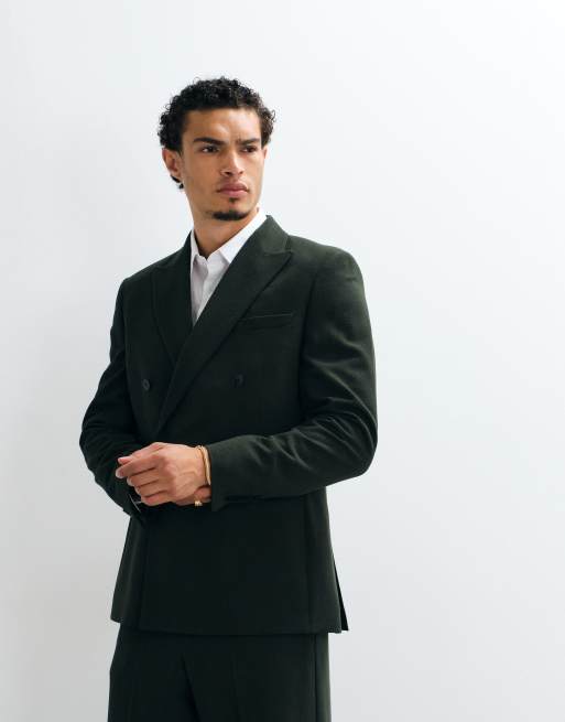 ASOS DESIGN – Ciemnozielony garnitur dwurzędowy o regularnym kroju z krepy, 2 z 3