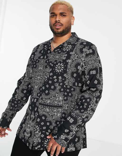 ASOS DESIGN - Regular overhemd met reverskraag in zwarte paisley bandana-print, 3 van 4