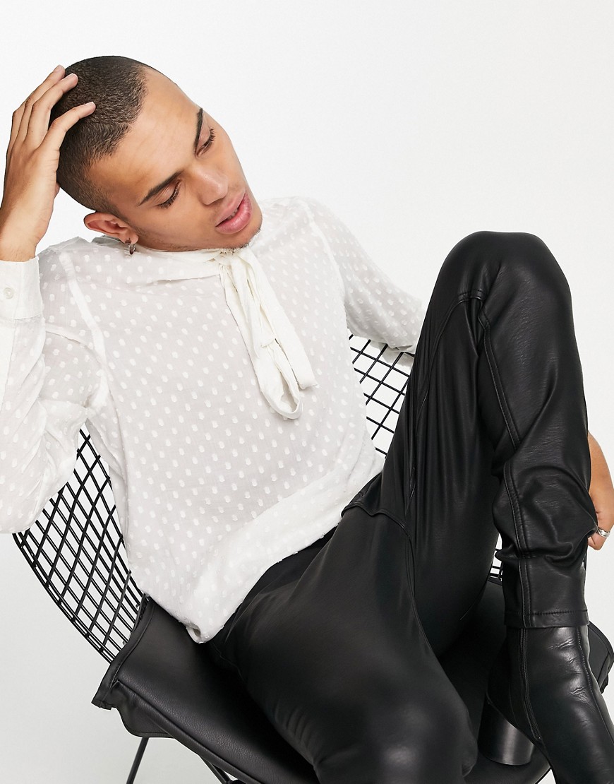 ASOS DESIGN - Regular overhemd met strikkraag van natuurlijk katoen met textuur-Wit