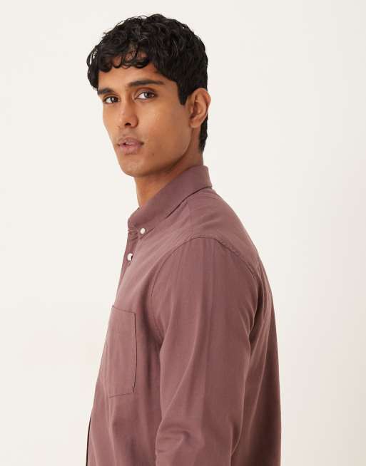 ASOS DESIGN regular oxford shirt in brown, 4 of 5