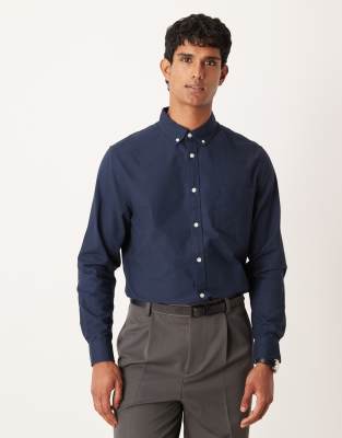 Asos Design Regular Oxford Shirt In Blue