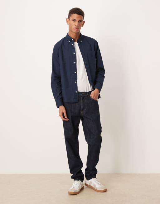 ASOS DESIGN regular oxford shirt in navy, 2 of 5