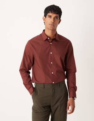 Asos Design Regular Poplin Shirt In Red