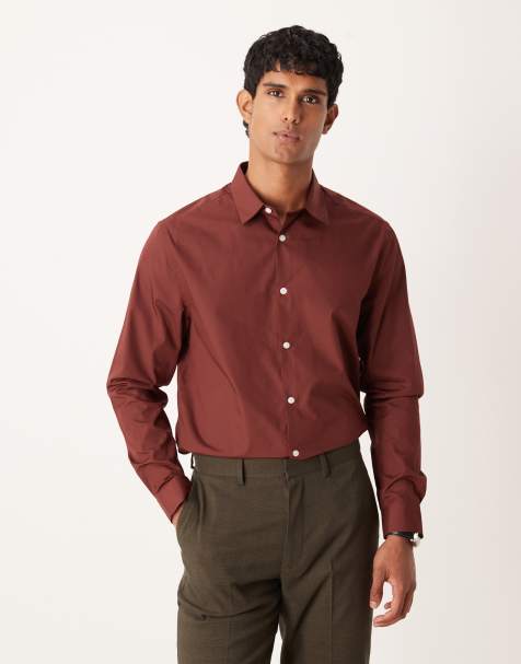 ASOS DESIGN regular poplin shirt in burgundy - view 1