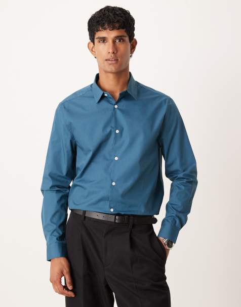 ASOS DESIGN regular poplin shirt in teal - view 1