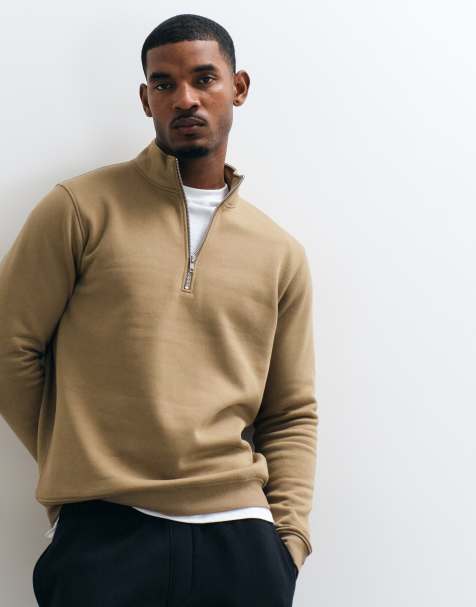 ASOS DESIGN regular quarter zip sweatshirt in brown - view 1