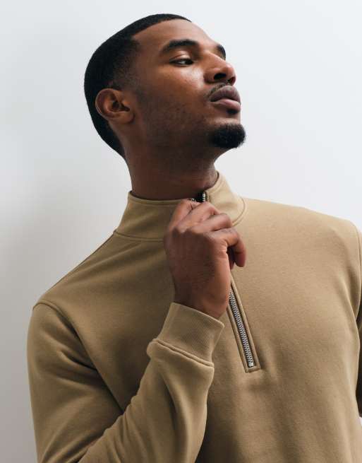ASOS DESIGN regular quarter zip sweatshirt in brown, 2 of 5