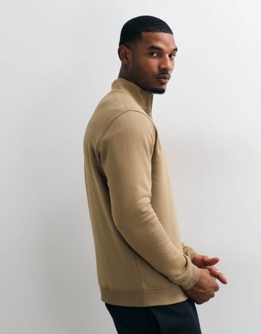 ASOS DESIGN regular quarter zip sweatshirt in brown, 4 of 5