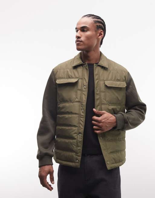 ASOS DESIGN regular quilted liner jacket in khaki, 2 of 5