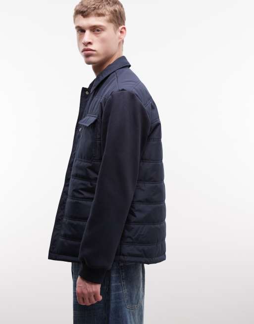 ASOS DESIGN regular quilted liner jacket in navy, 4 of 5