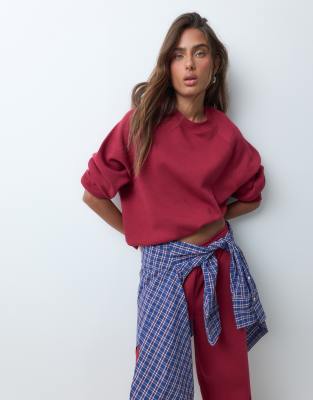 Asos Design Regular Raglan Brushback Sweatshirt In Red