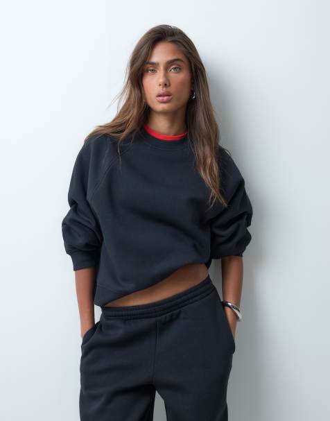 ASOS DESIGN regular raglan sweat med borstad insida i svart - view 1