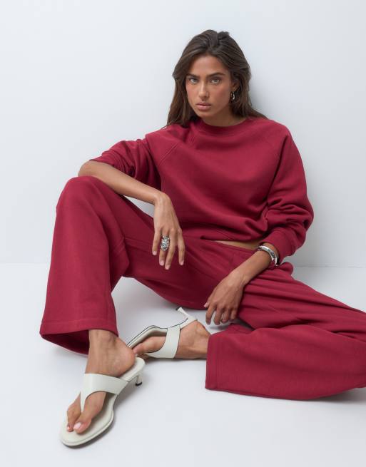 ASOS DESIGN Regular raglan sweat met brushback in bordeauxrood, 2 van 5