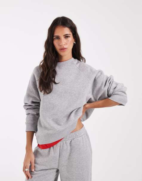ASOS DESIGN regular raglan sweat met brushback in gemêleerd grijs - view 1