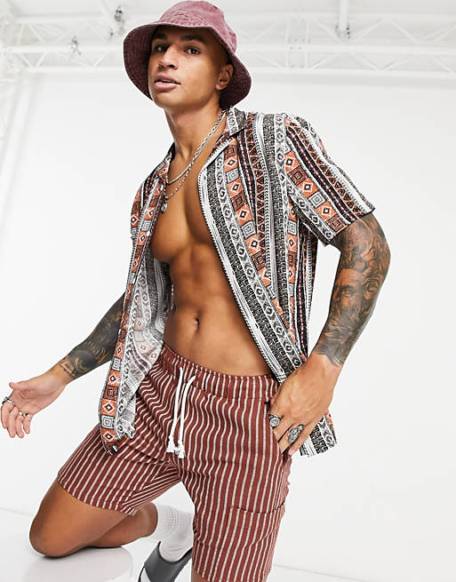 ASOS DESIGN regular revere shirt in aztec stripe pattern
