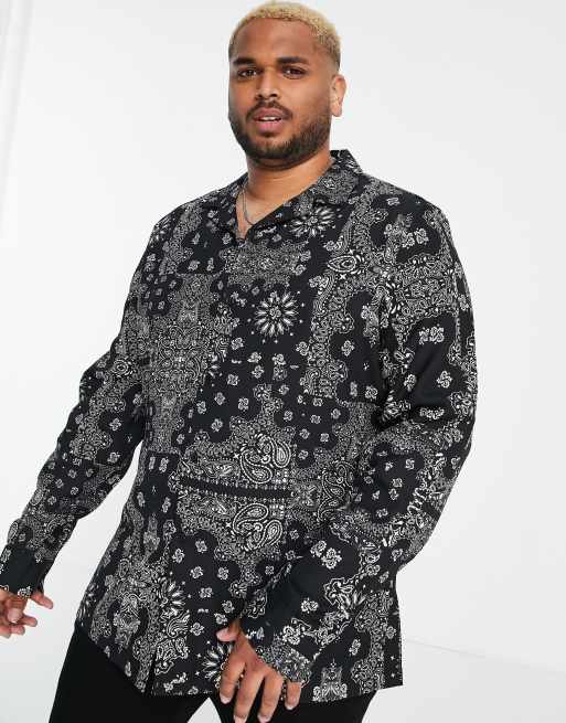 Black regular fit bandana print shirt