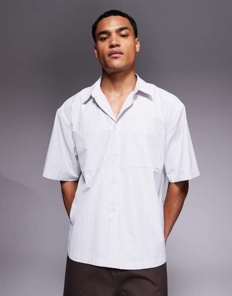 ASOS DESIGN regular revere shirt in light blue stripe - view 1