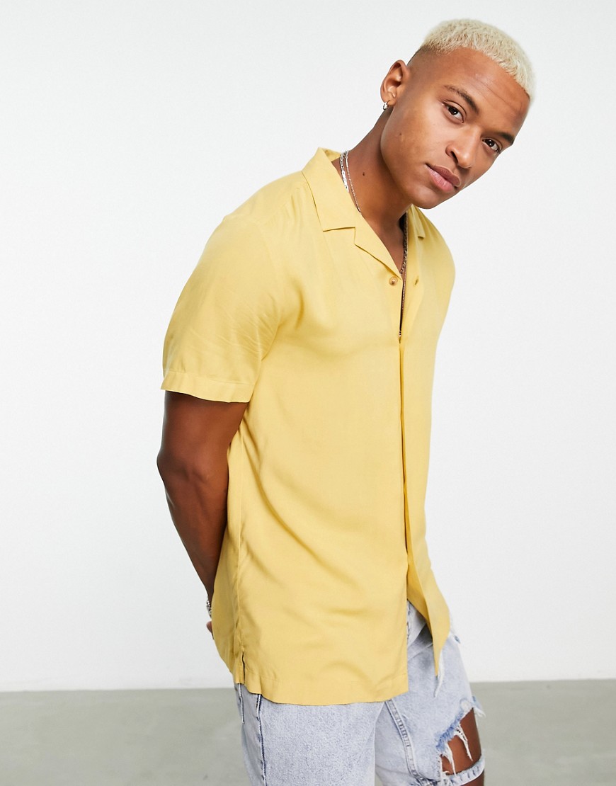 ASOS DESIGN regular revere viscose shirt in mustard-Yellow