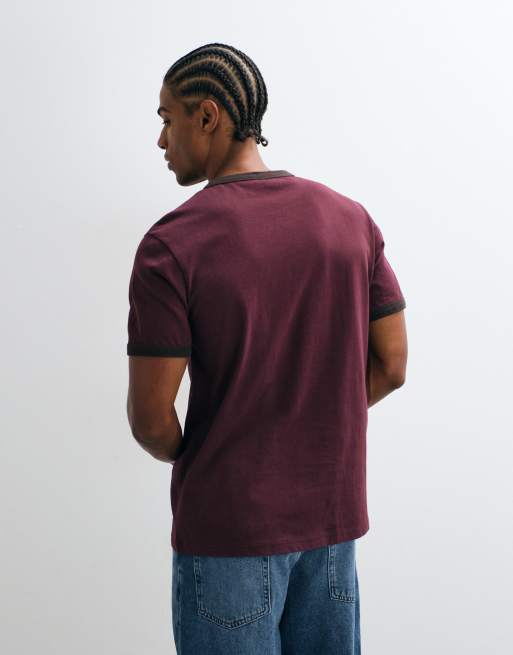 ASOS DESIGN regular ringer T-shirt in washed burgundy, 5 of 5