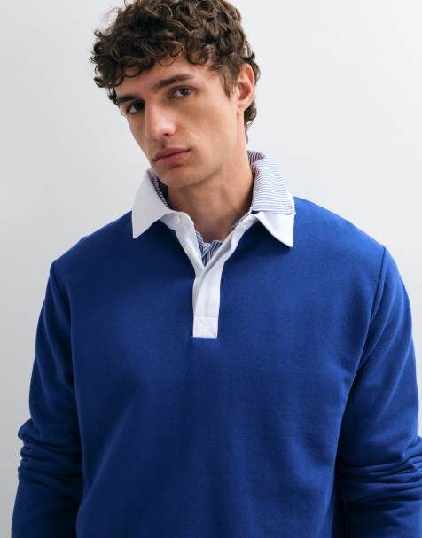 ASOS DESIGN regular rugby polo with contrast collar in blue - view 1