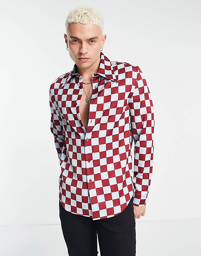 ASOS DESIGN - regular satin shirt in 70s checkerboard