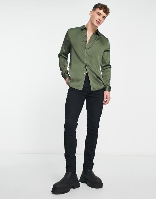 ASOS DESIGN skinny satin shirt in copper