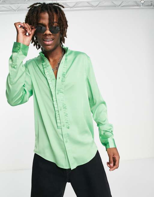 Green satin shirt store mens