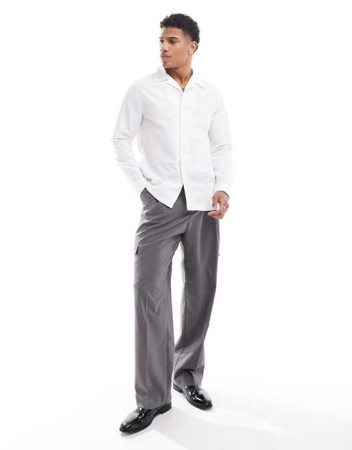 ASOS DESIGN regular seersucker shirt with wide revere collar in white, 3 of 4