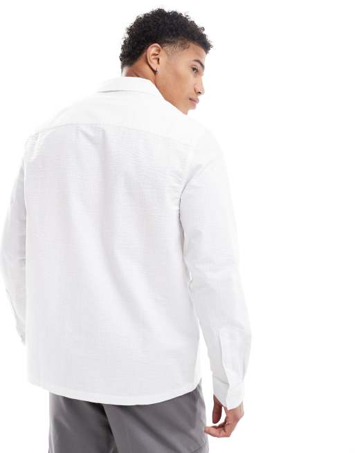 ASOS DESIGN regular seersucker shirt with wide revere collar in white, 4 of 4
