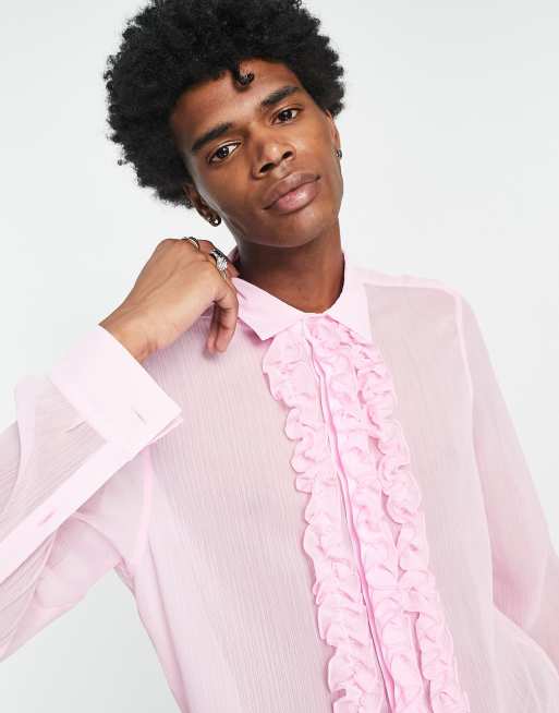 Pink sales frilly shirt