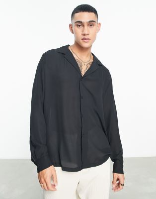 Asos Design Regular Fit Satin Shirt In Black