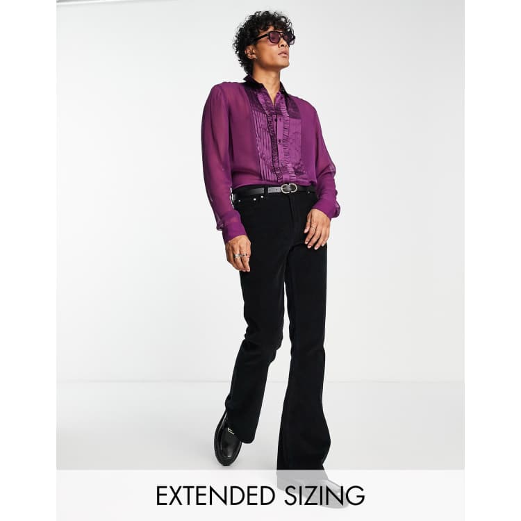 ASOS DESIGN regular sheer shirt with 70s ruffle front in purple | ASOS