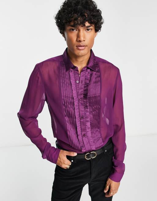 Purple Disco Shirt - Small - Purple Ruffle Shirt with Big Collar