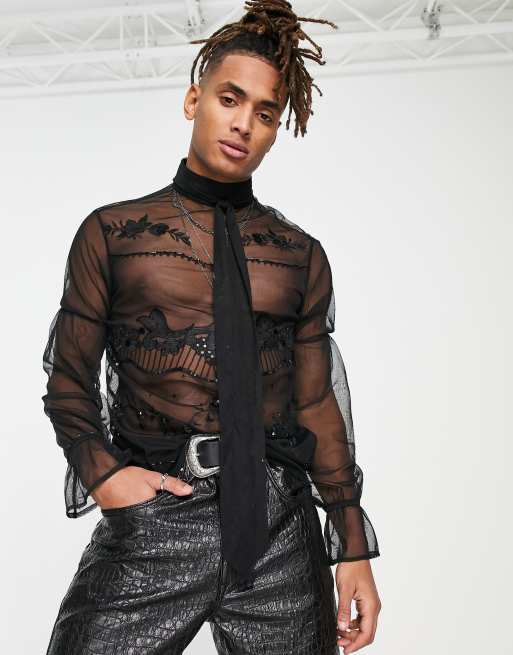 ASOS Shirt In Sheer Fabric With Mesh Back in Black for Men