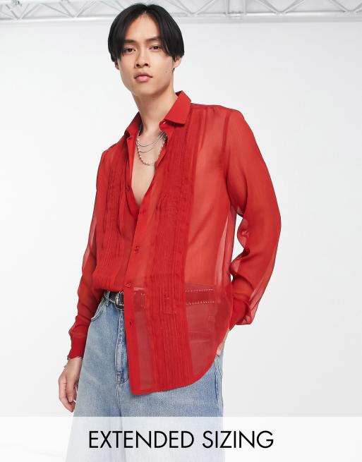 ASOS Tall Regular Fit Lace Shirt in Red for Men