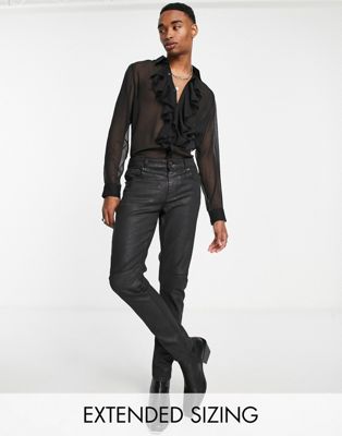 ASOS DESIGN regular sheer shirt with ruffle front detail in black  - ASOS Price Checker